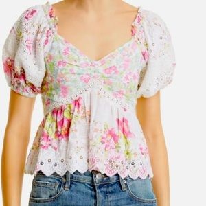 LOVESHACKFANCY Prezia Top Garden Glow Pink White Floral New never worn